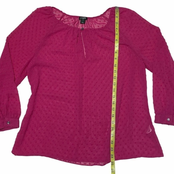 J. Crew Factory Pink Jacquard Textured Polka Dot Peasant Long Sleeve Blouse - Picture 6 of 12